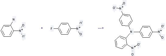 Benzenamine,2-nitro-N,N-bis(4-nitrophenyl)- can be prepared by 2-nitro-aniline and 1-fluoro-4-nitro-benzene at the temperature of 125 - 130 °C